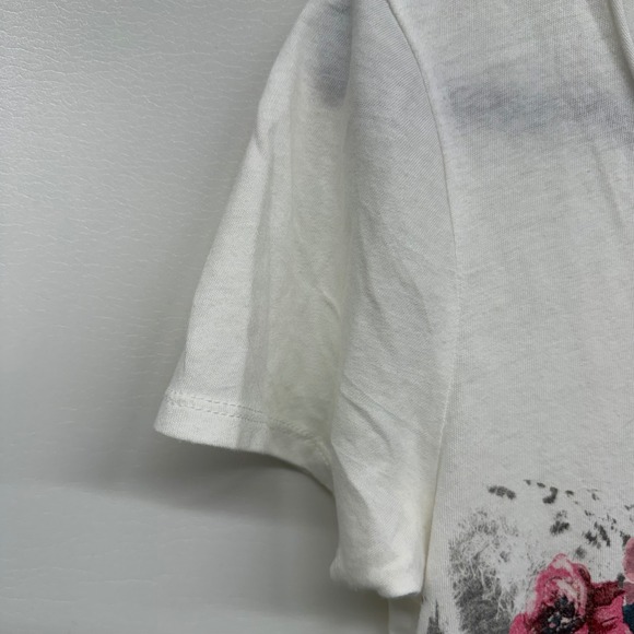 Hollister White Graphic T Shirt Women's Small Leopard Floral Print V Neck Y2K - Picture 7 of 9